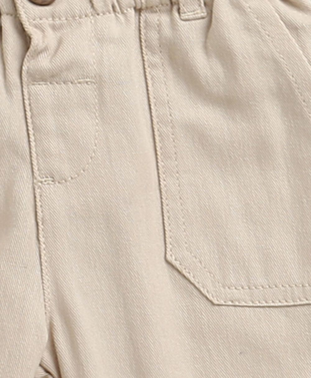 The yelllow Checks shirt  & Khaki Cotton Co-ord Set -  Biege