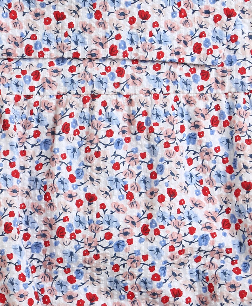 Red & Blue Floral Print Organic Cotton Bodysuit - Multicoloured