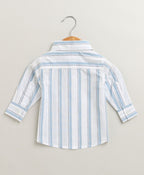 Baby Boys Blue Stripes Cotton Co-ord Set - White & Blue