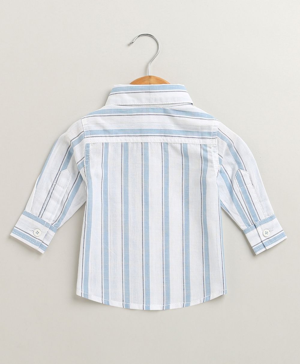 Baby Boys Blue Stripes Cotton Co-ord Set - White & Blue