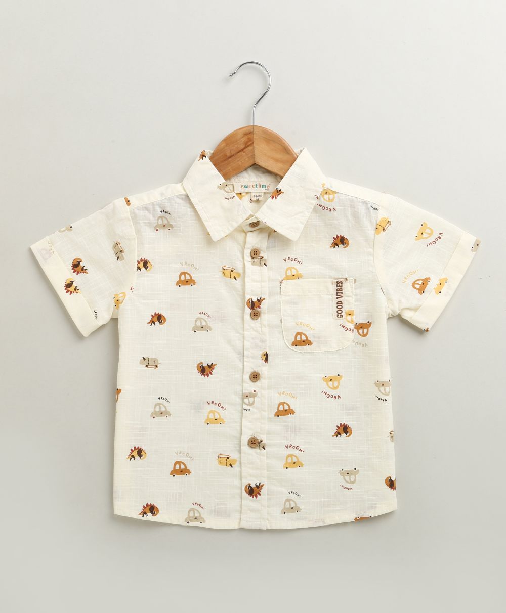 Zoom Safari Cotton Slub Co-ord  Set - Off-White