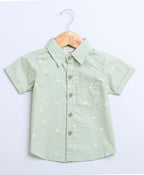 Bird Print Cotton Poplin Boys Shirt - Green