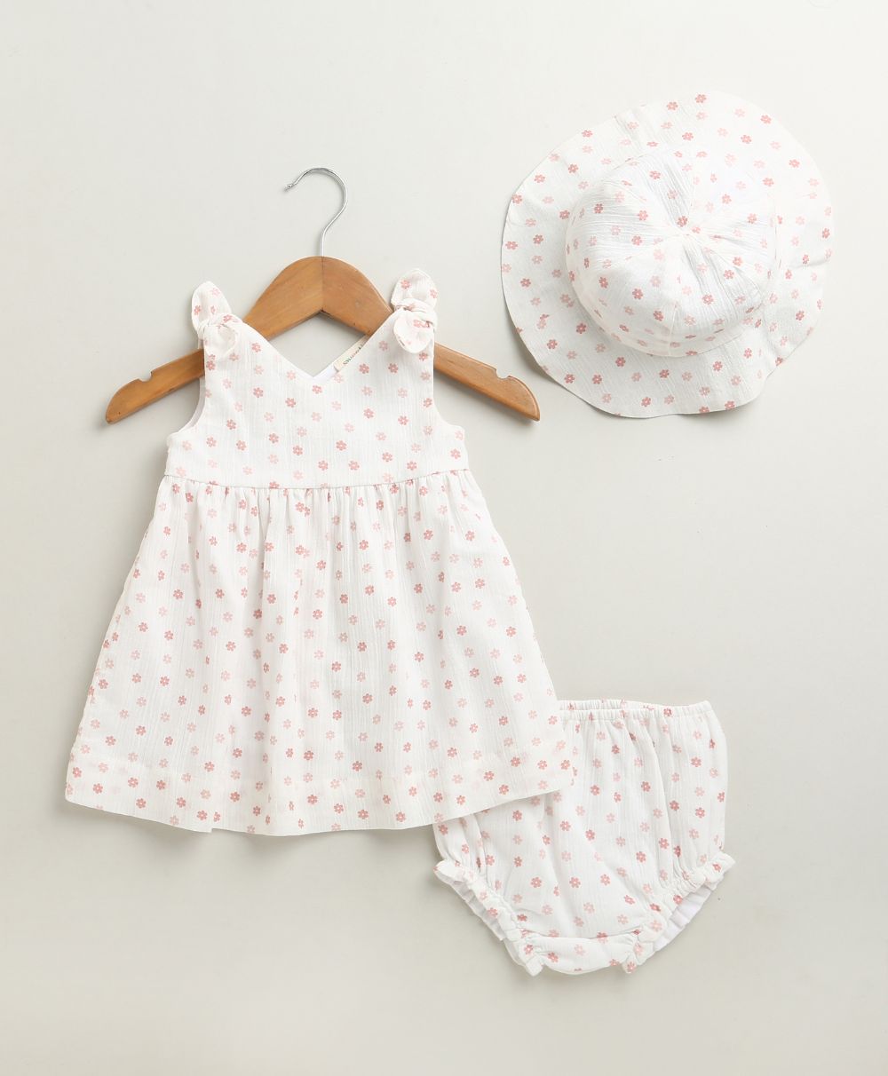 Cherry Petal Co-ord Set With A Hat - White
