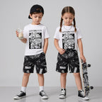 Unisex Graffiti Cotton Elastane Shorts - Streetwear - Black