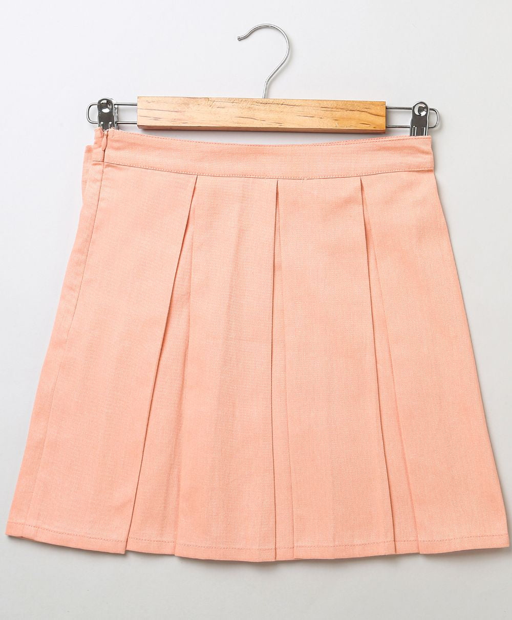 Ruffled Blouse & Striped Skirt - White & Peach