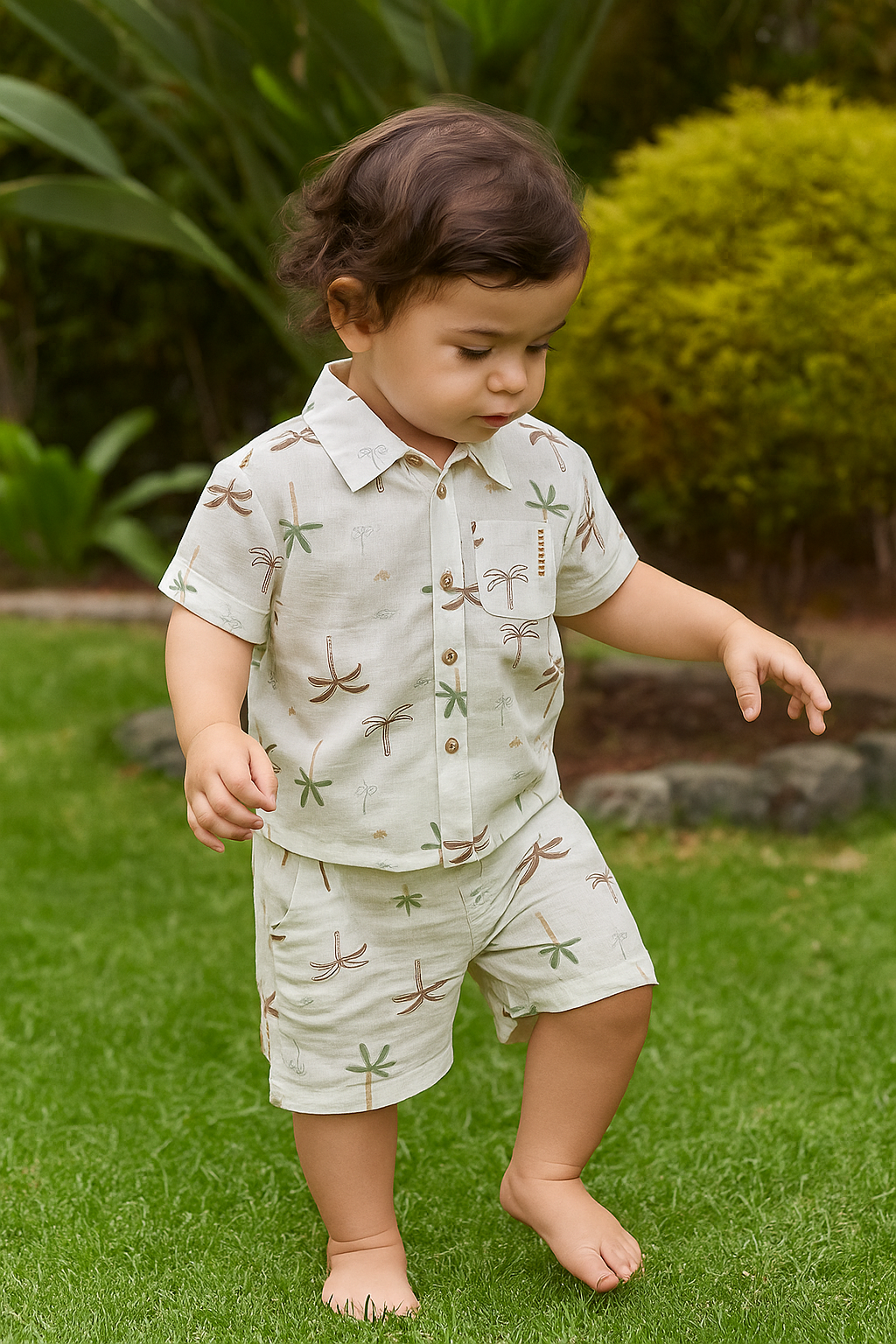 Tropical Vibes Cotton Slub Co-ord Set - White
