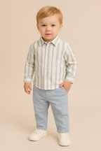 Baby Boys' Mint Stripes Co-ord Set - White & Blue