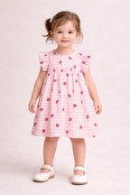 Strawberry Picnic Organic Cotton Baby Dress – Pink