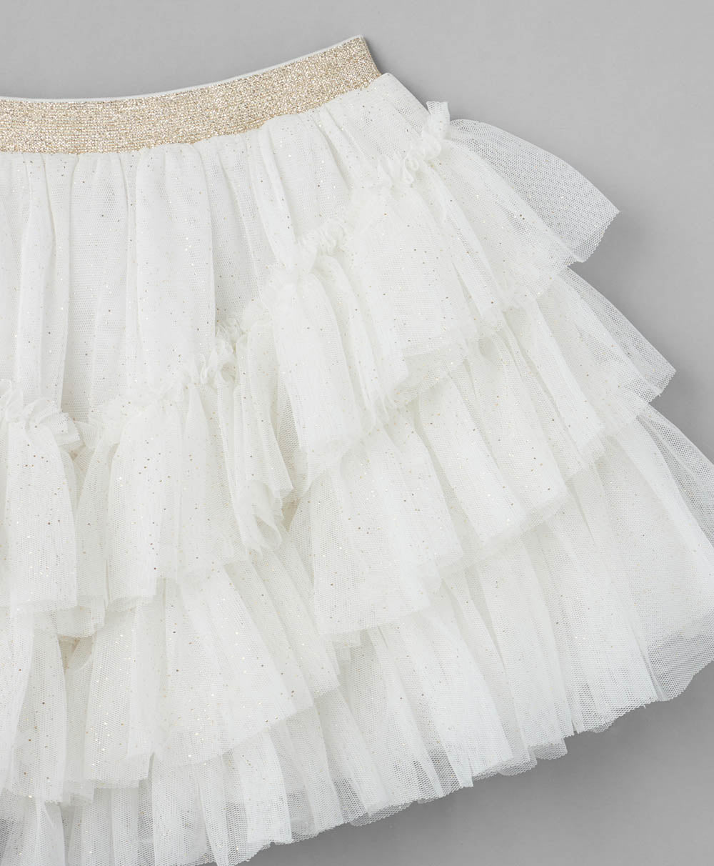 Sparkle Mesh Party Skirt - White
