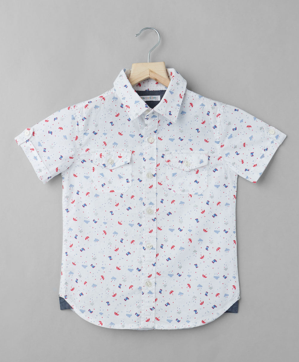 Umbrella Print Cotton Shirt - White