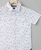 Umbrella Print Cotton Shirt - White