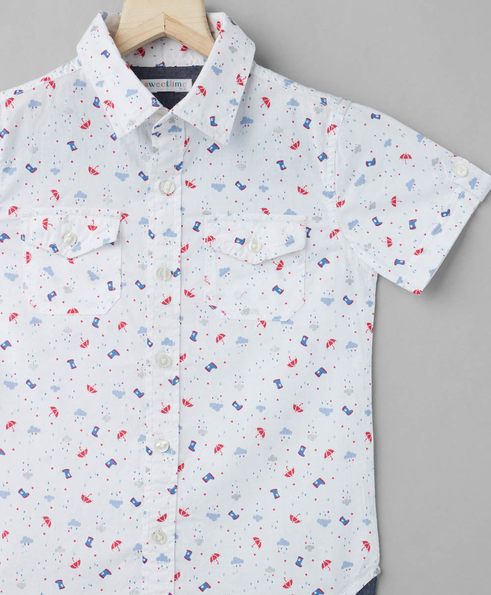 Umbrella Print Cotton Shirt - White