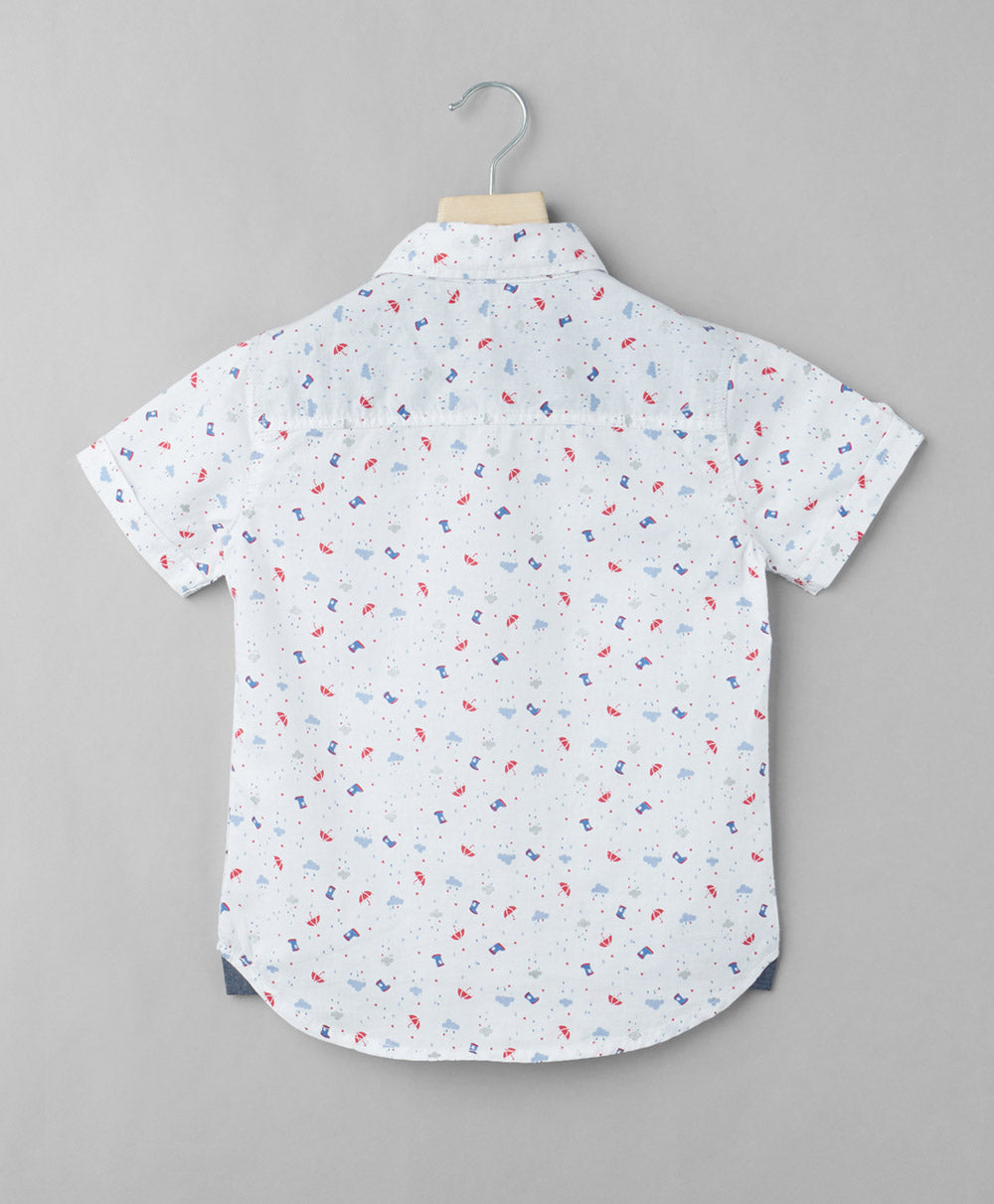 Umbrella Print Cotton Shirt - White