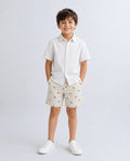 Palm Leaves Printed Cotton Poplin Shorts - Beige