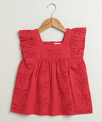 Palm Breeze Eyelet Co-ord Set - Bright Red