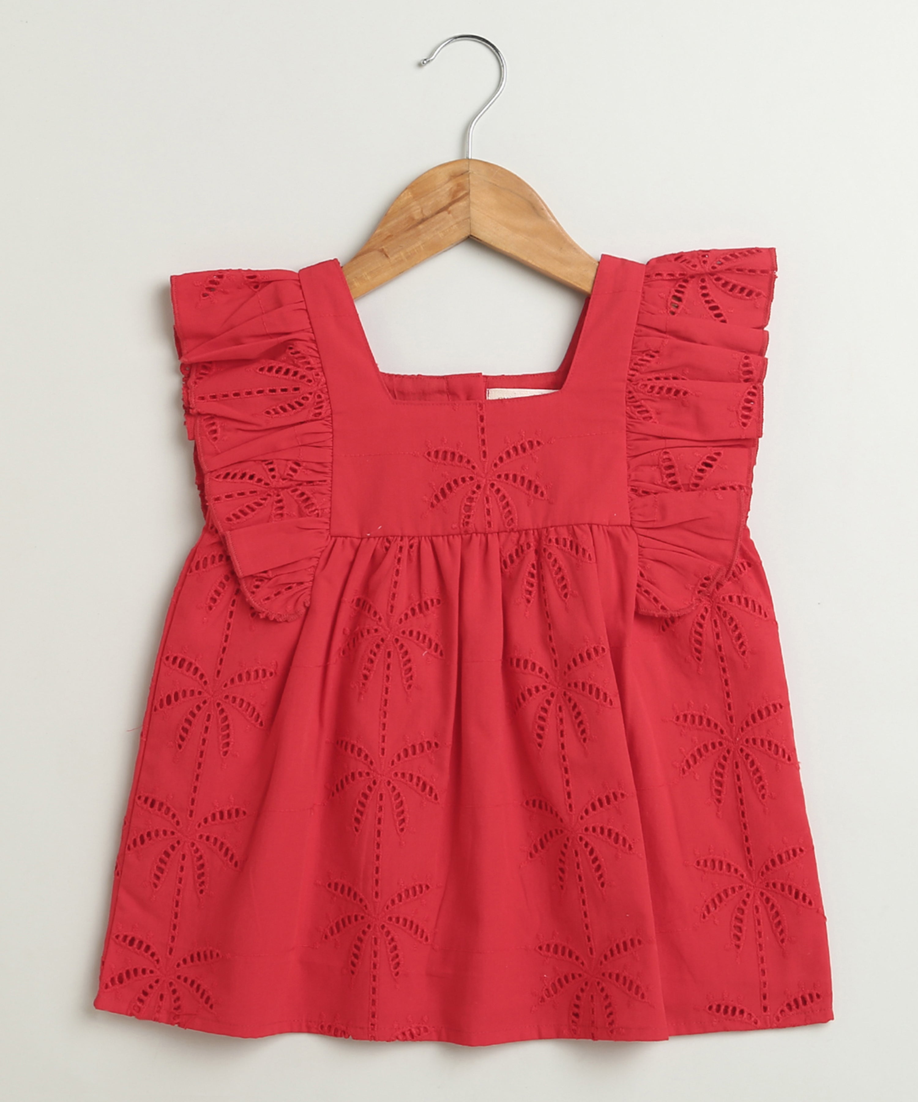 Palm Breeze Eyelet Co-ord Set - Bright Red