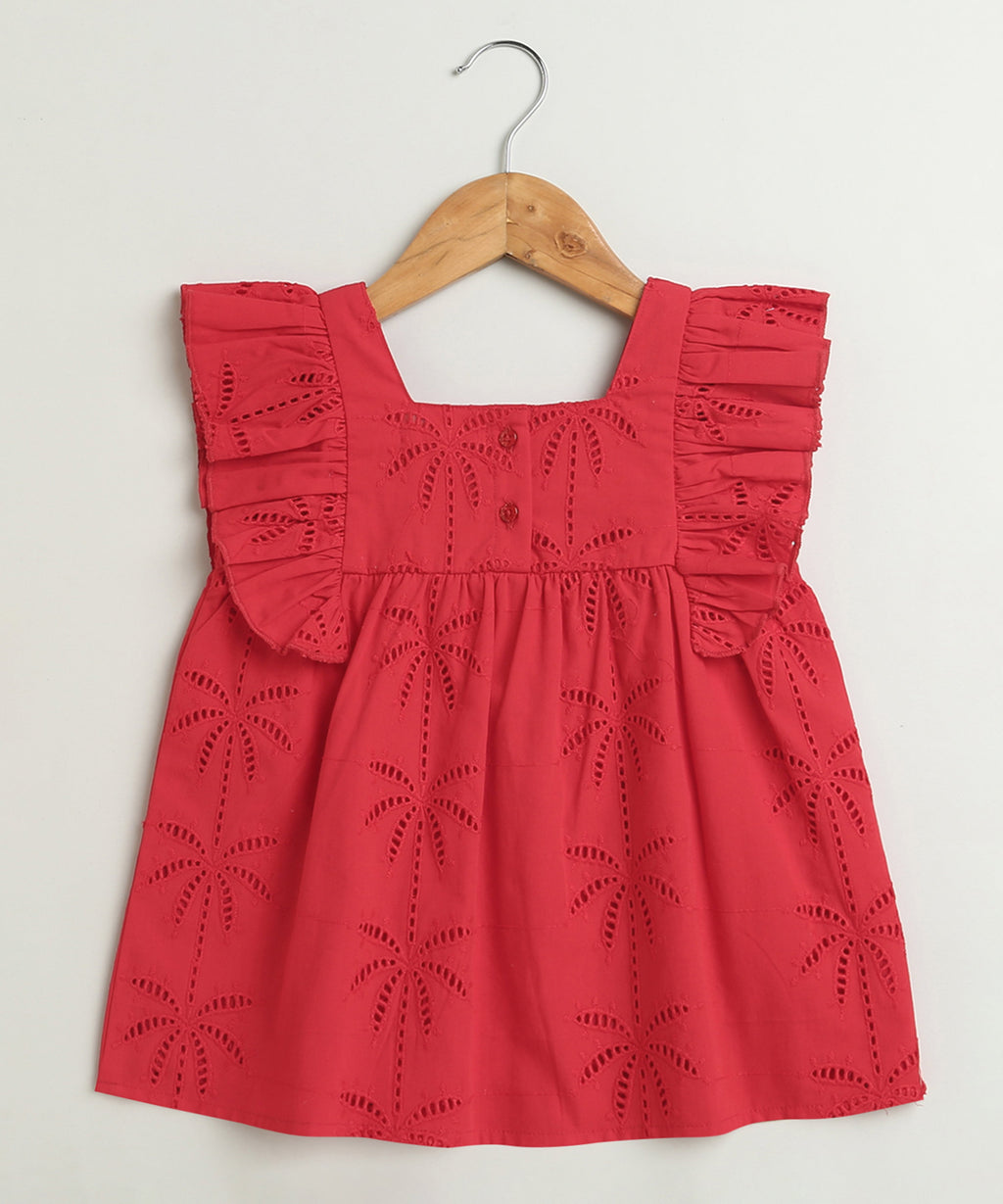 Palm Breeze Eyelet Co-ord Set - Bright Red
