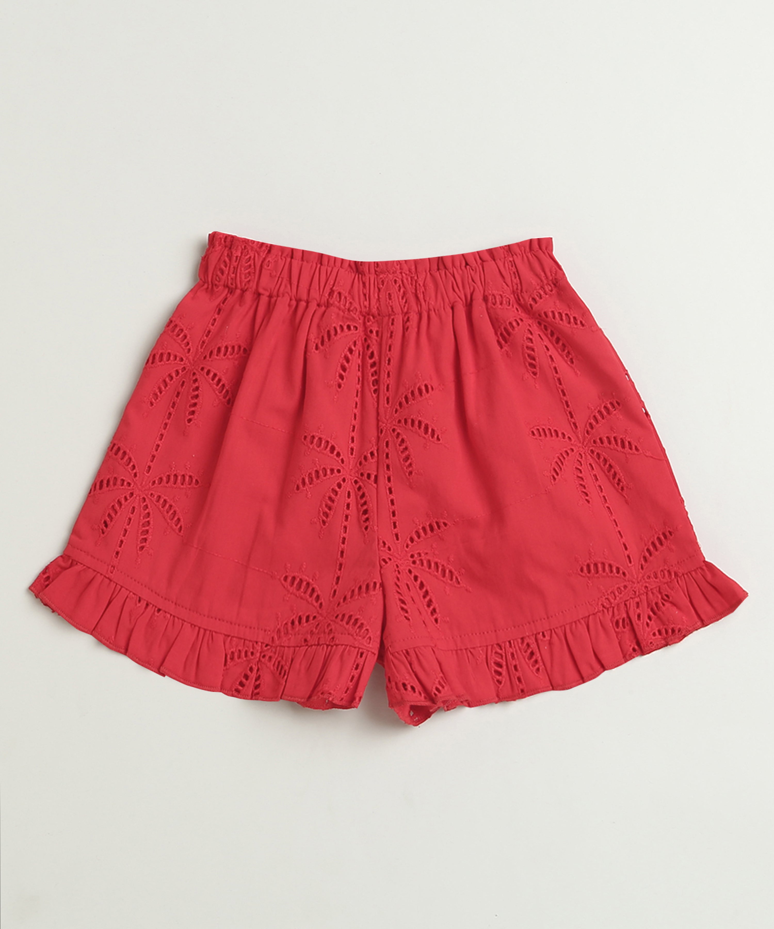 Palm Breeze Eyelet Co-ord Set - Bright Red
