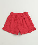 Palm Breeze Eyelet Co-ord Set - Bright Red