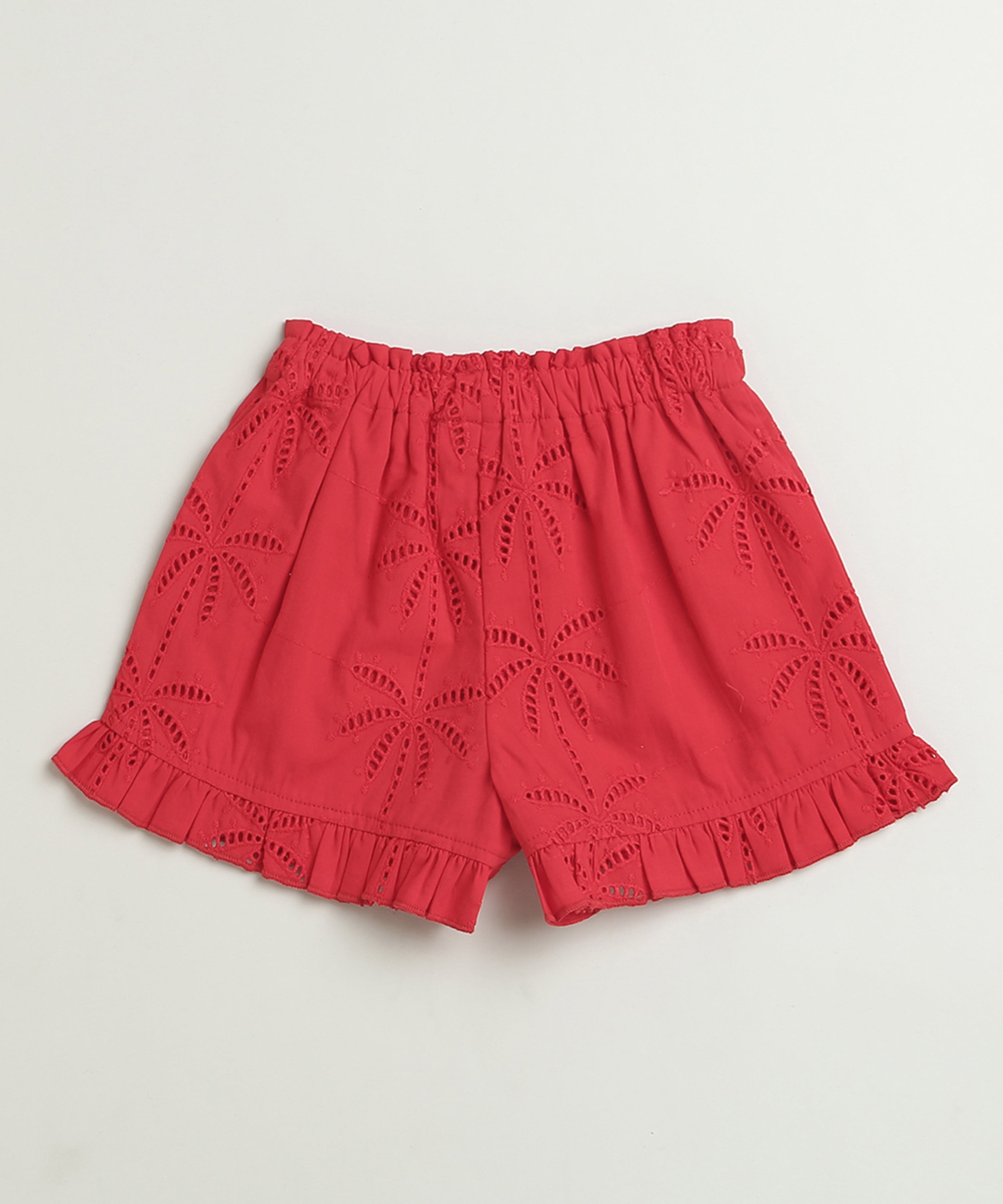Palm Breeze Eyelet Co-ord Set - Bright Red
