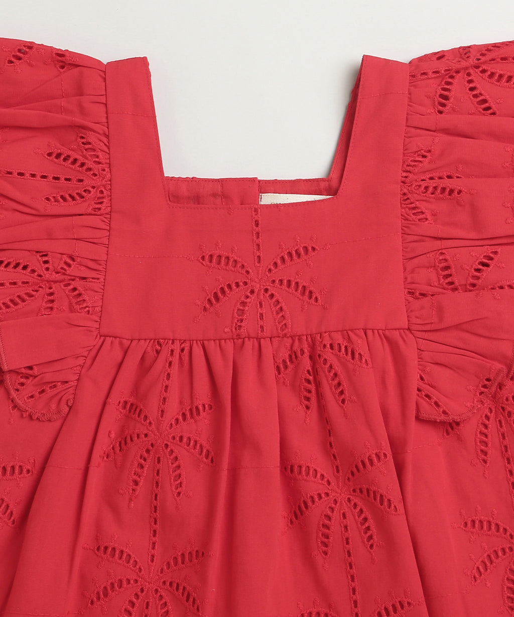 Palm Breeze Eyelet Co-ord Set - Bright Red