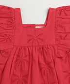 Palm Breeze Eyelet Co-ord Set - Bright Red