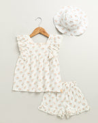 Blossom Breeze Organic Cotton Summer Co-ord White Set With A Hat - White