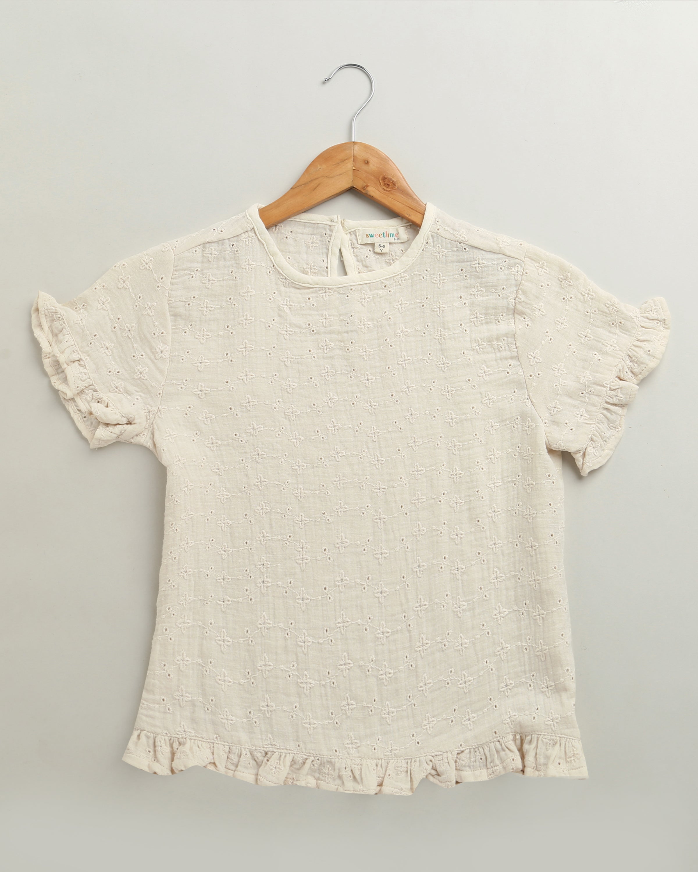 Girls Vanilla Whimsy Ruffle Cotton Co-ord Set - Off-White