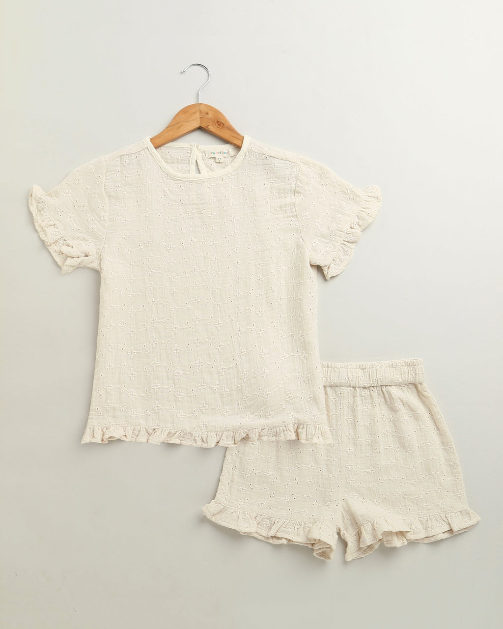 Girls Vanilla Whimsy Ruffle Cotton Co-ord Set - Off-White