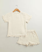 Girls Vanilla Whimsy Ruffle Cotton Co-ord Set - Off-White