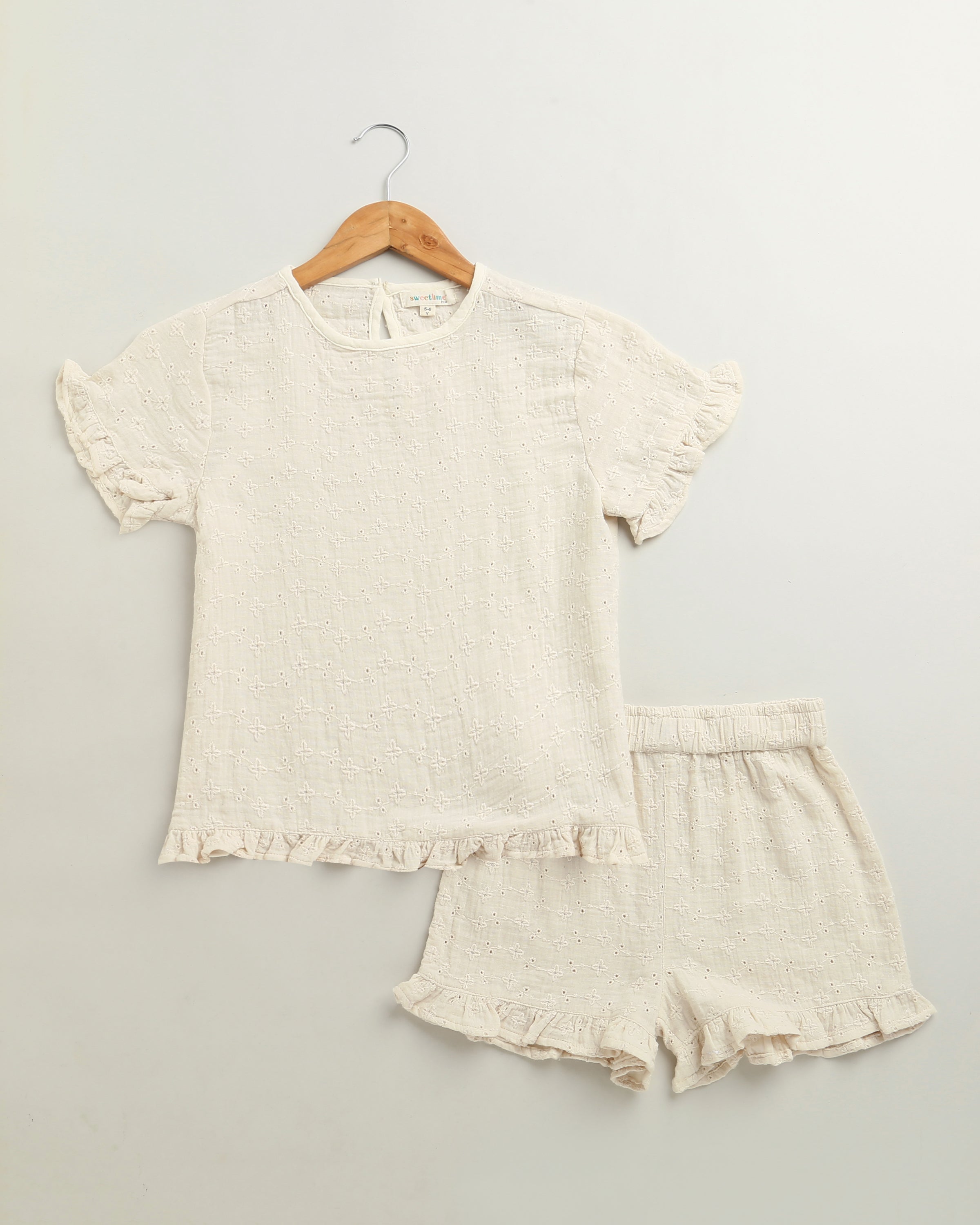 Girls Vanilla Whimsy Ruffle Cotton Co-ord Set - Off-White