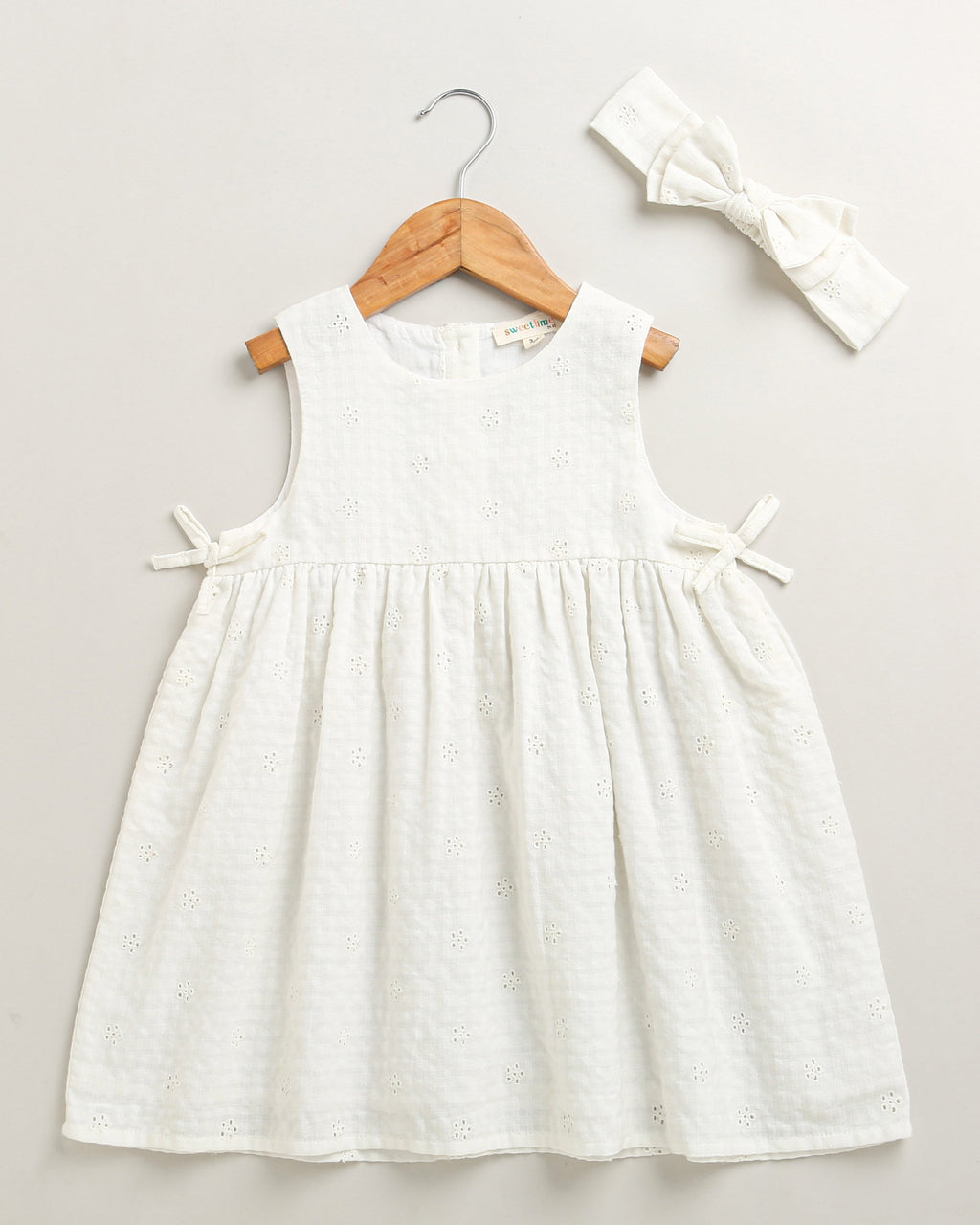 Organic Cotton White Sundress with Hair band - White