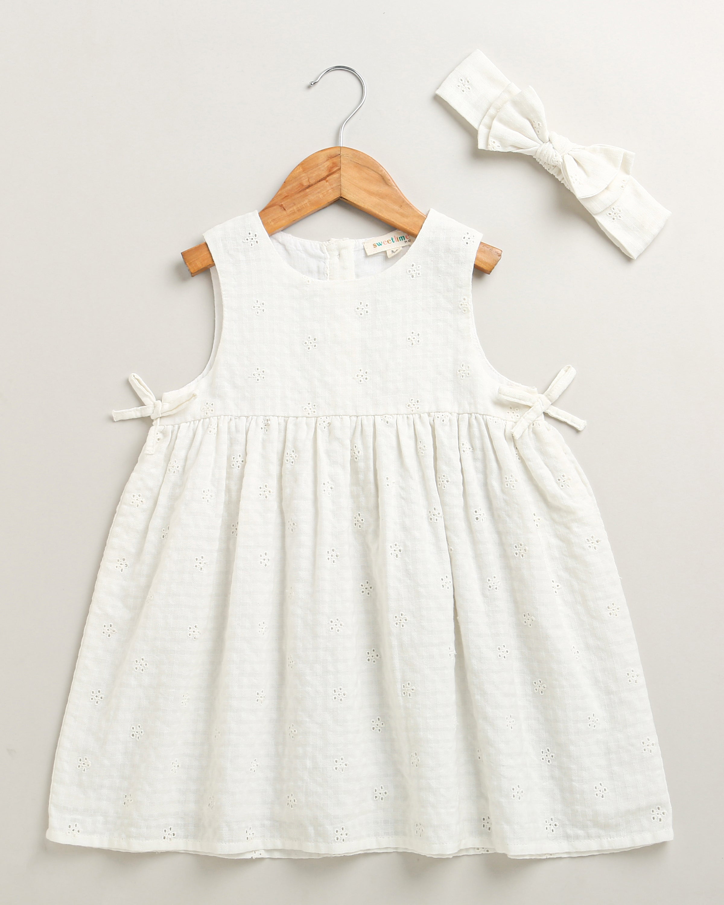 Organic Cotton White Sundress with Hair band - White