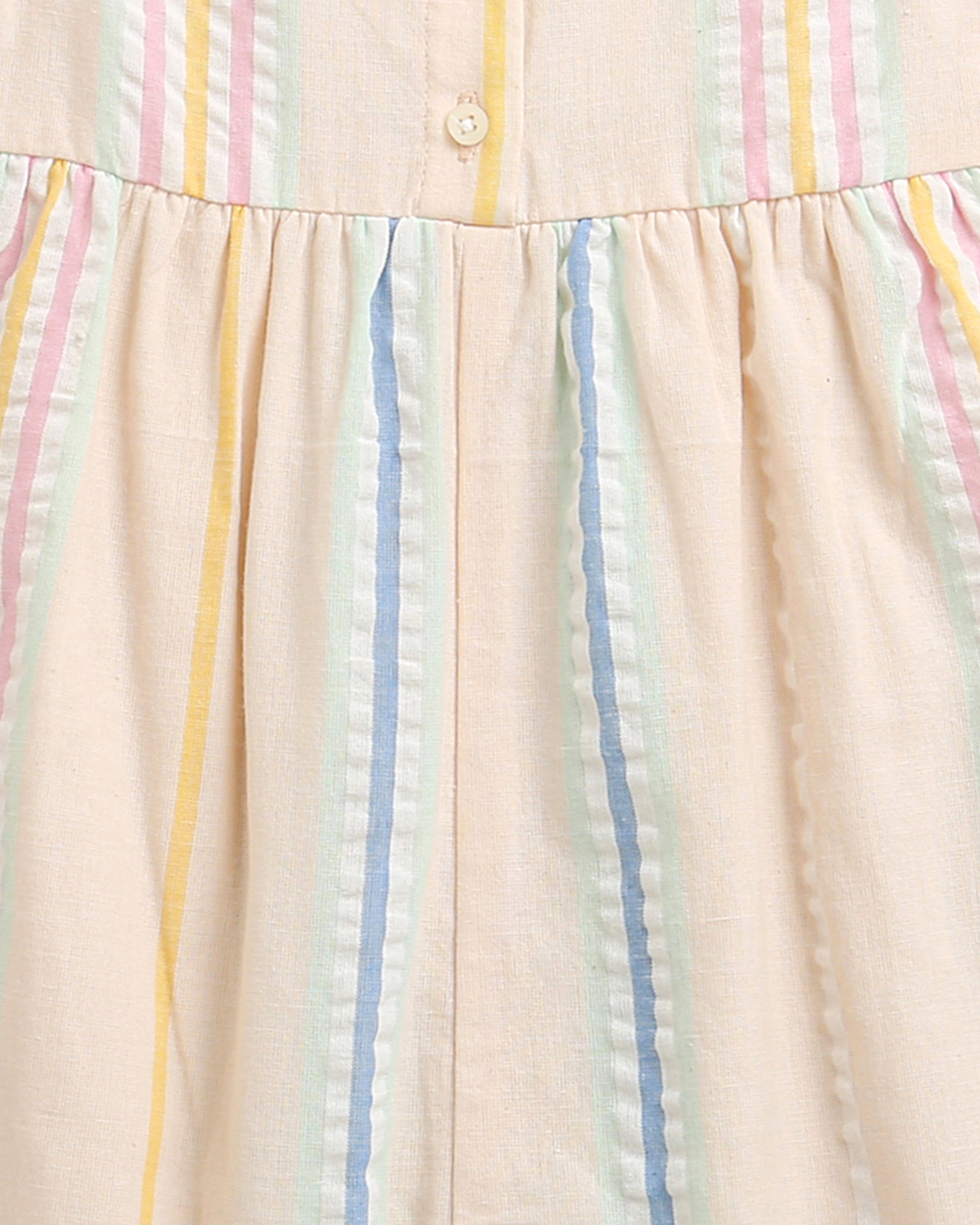 Baby Girls' Striped Cotton Romper with Hairband - Multicoloured