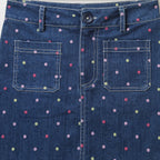 Multicolored Polka Dot Printed A line Skirt with Front Pocket - Blue