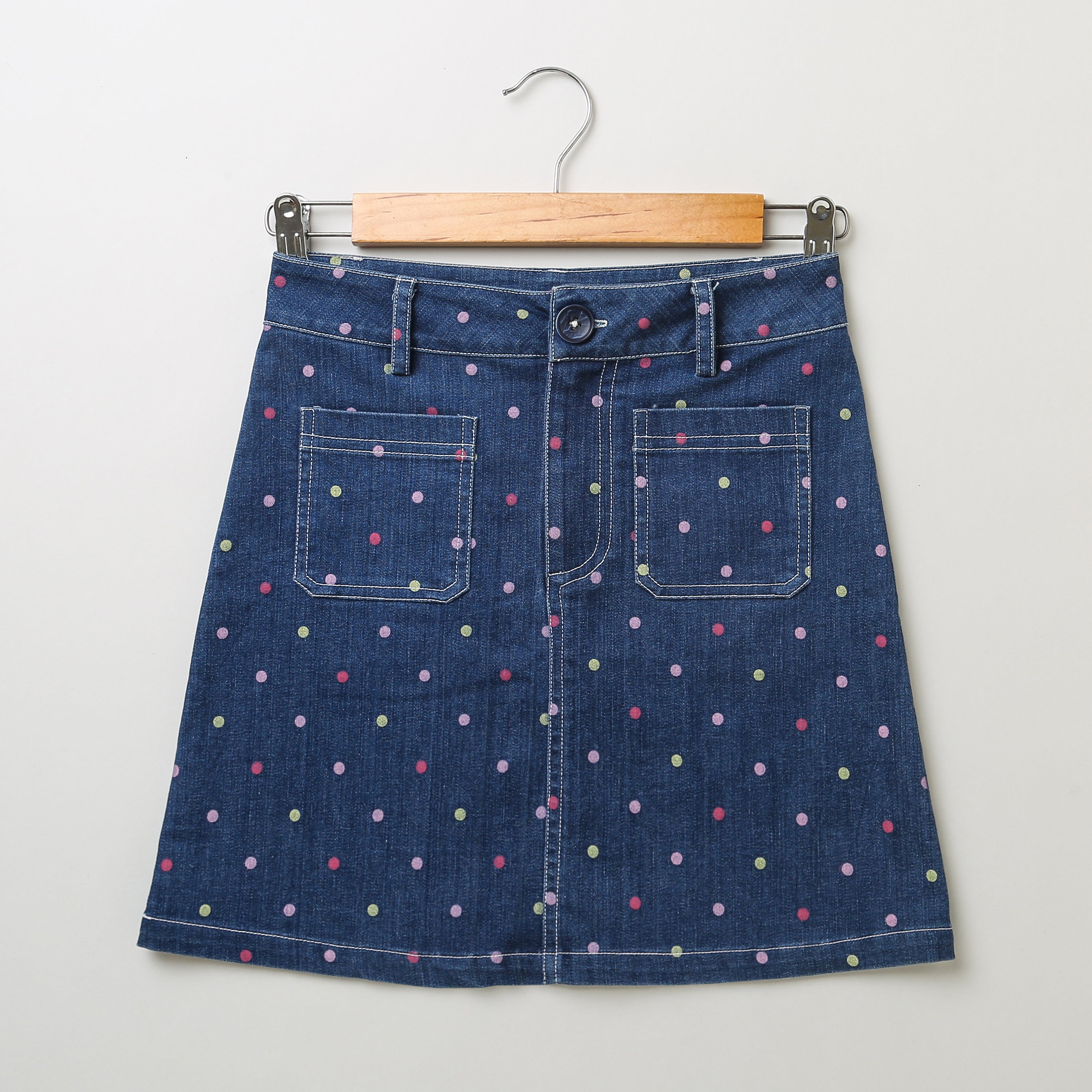 Floral Printed Blouse & Polka Dot Printed A line Skirt with Front Pocket - Multicolored