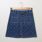 Multicolored Polka Dot Printed A line Skirt with Front Pocket - Blue