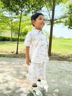 Palm Tree Printed Cotton Linen Co-ord Set - White