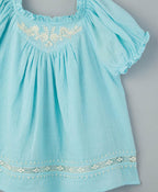 Organic Cotton Dobby with White Embroidery Top - Blue