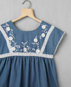 Flower Patch Denim Top - Blue