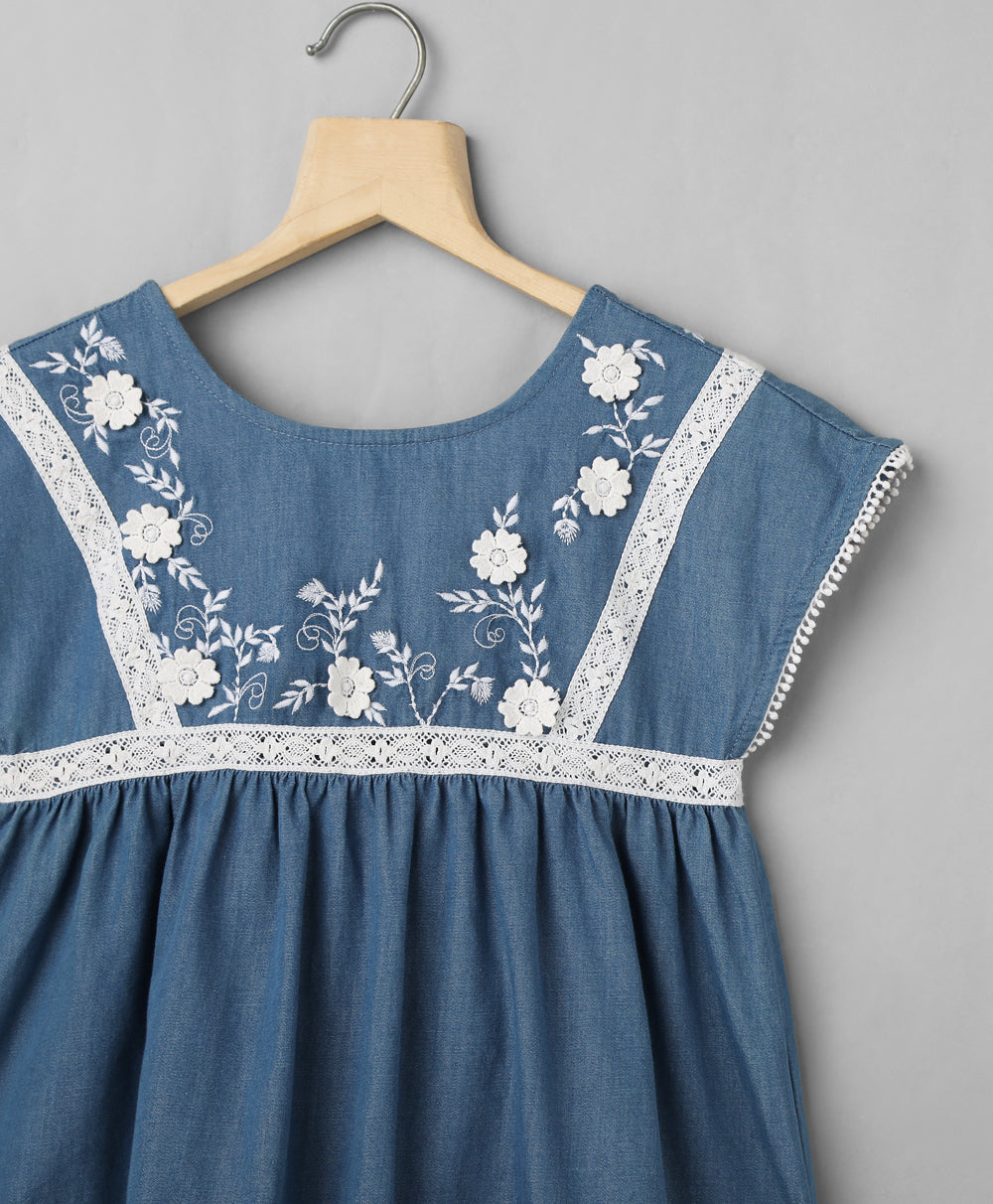 Flower Patch Denim Top - Blue