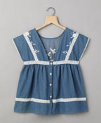 Flower Patch Denim Top - Blue