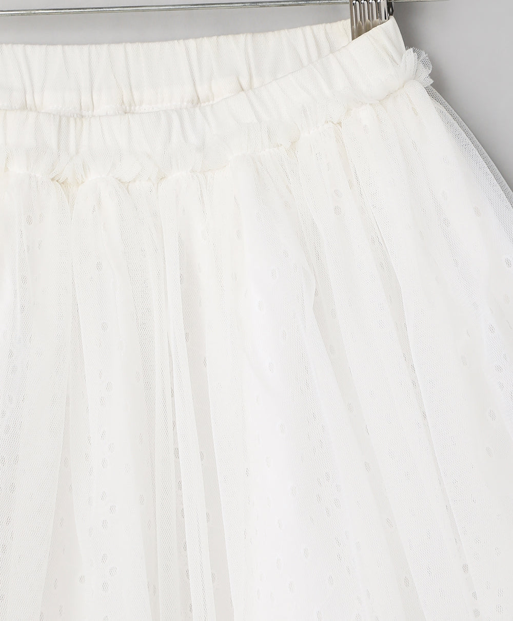 Mesh Skirt with Hakoba Lining - White