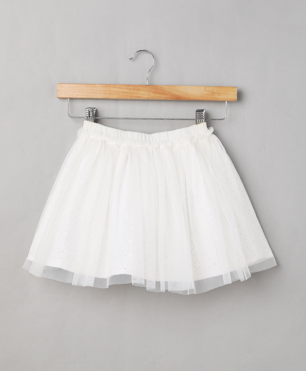 Mesh Skirt with Hakoba Lining - White