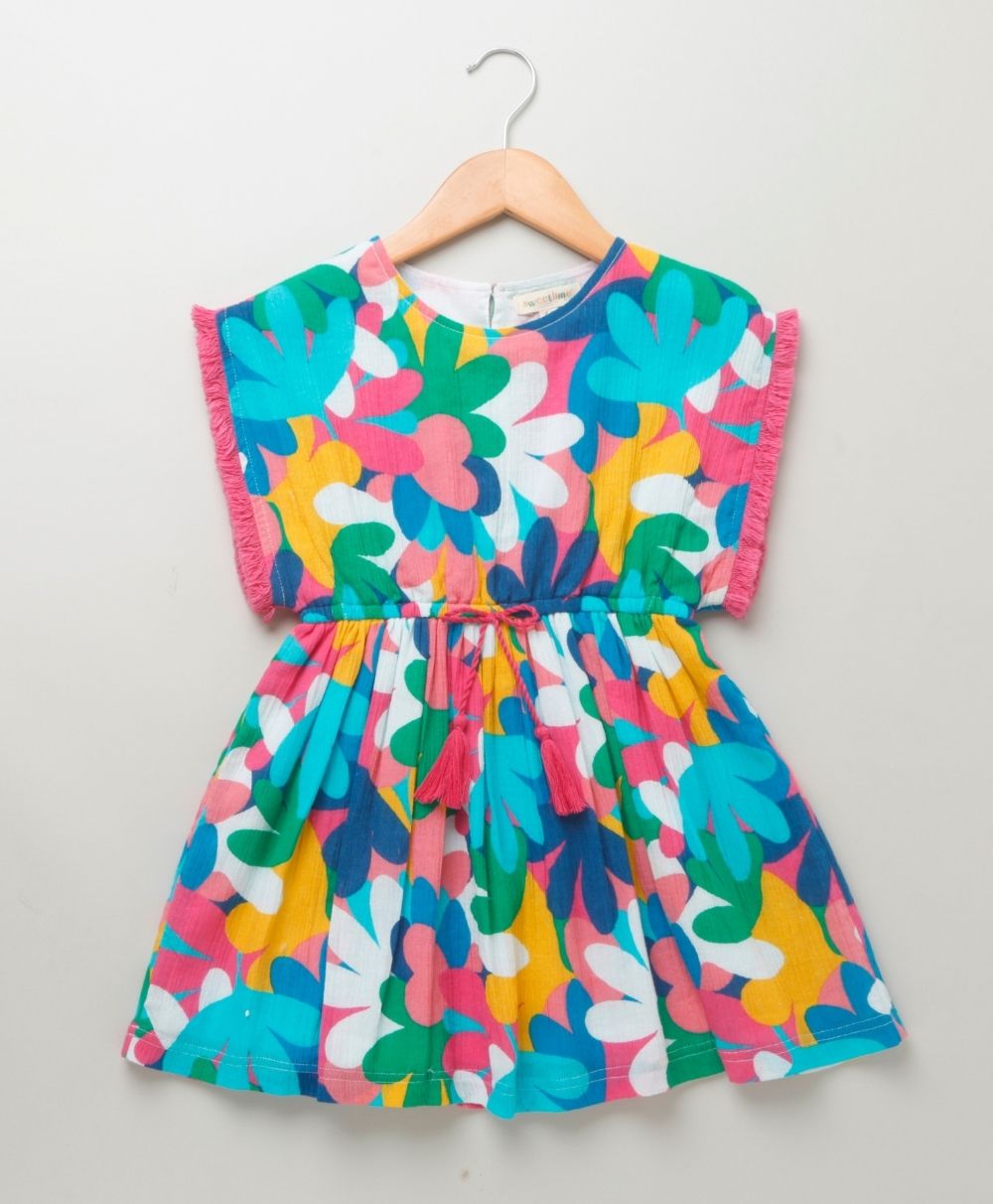 Kaftan Style Floral Printed Dress - Multicoloured