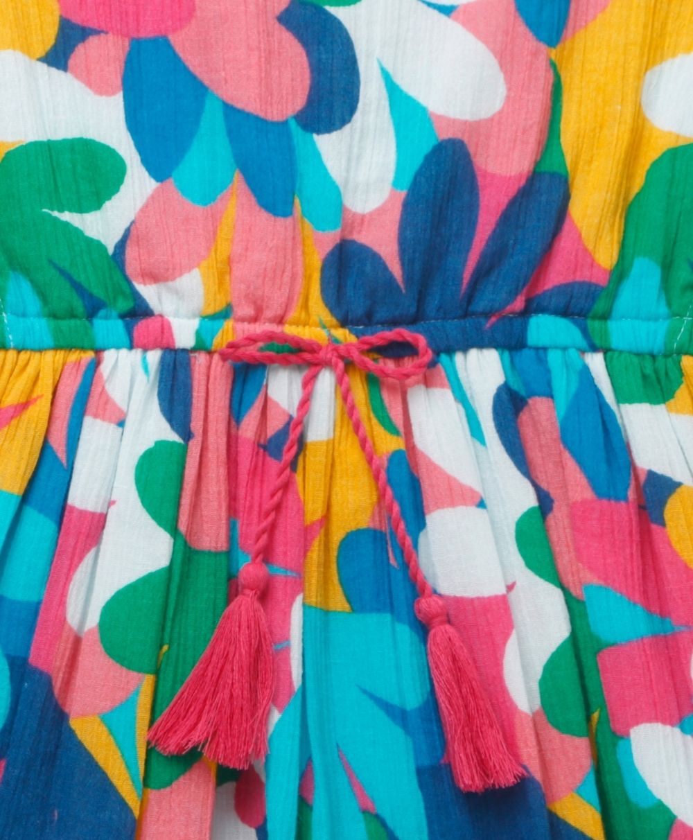 Kaftan Style Floral Printed Dress - Multicoloured
