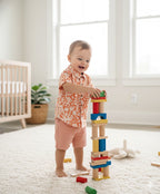 Baby Boys Tropical Bloom Cotton Co-ord Set - Orange & Peach