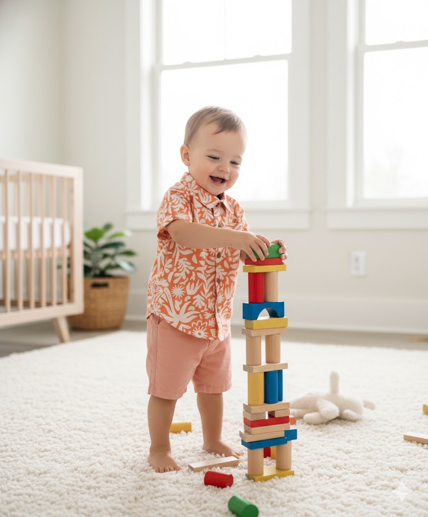 Baby Boys Tropical Bloom Cotton Co-ord Set - Orange & Peach