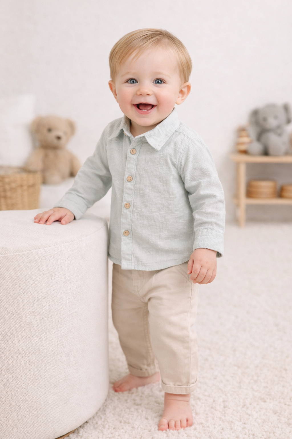 The Little Explorer Mint & Khaki Cotton Co-ord Set - Mint & Biege