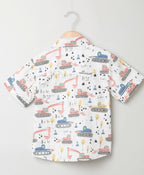 Excavator Print Organic Cotton Shirt - White